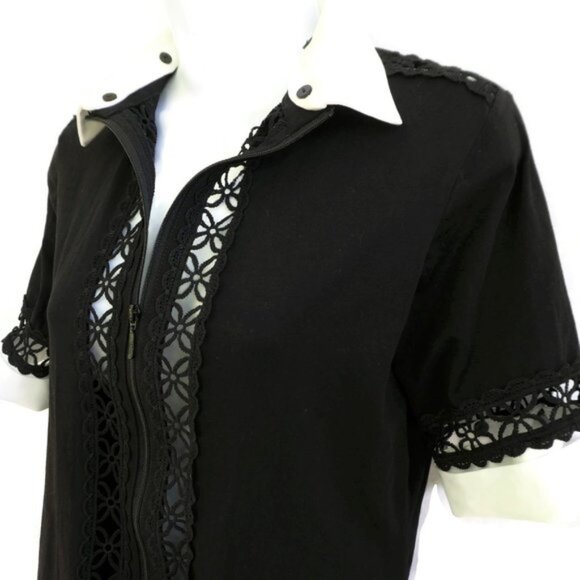 Anne Fontaine Top Zip Front Floral Daisy Cutouts Detachable Collar Stretch 40 M - Picture 5 of 14